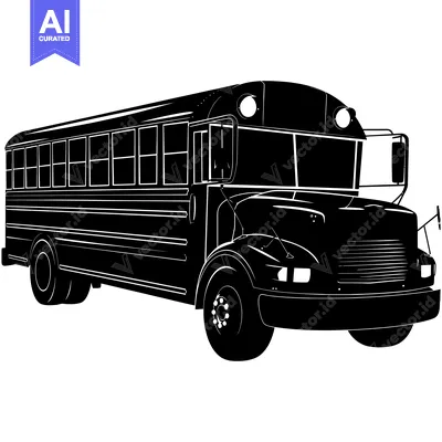Premium design asset: Black and white silhouette of a school bus