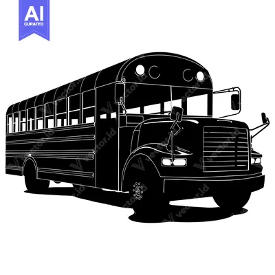 Black and white silhouette of a school bus
