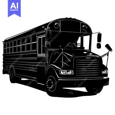 Aset desain premium: Black and White Silhouette of a School Bus