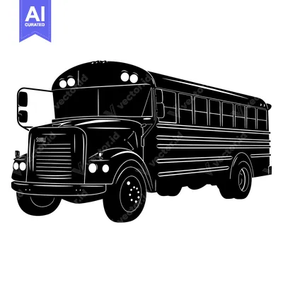 Black and White Silhouette of a School Bus