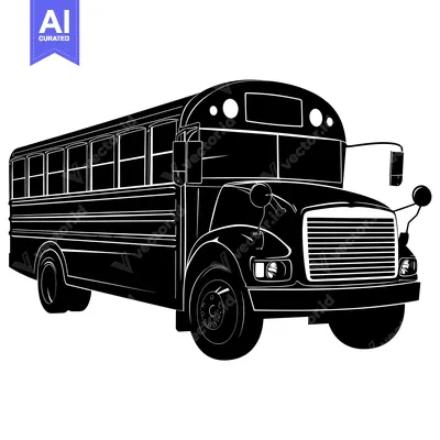 Aset desain premium: Black and White Silhouette of a School Bus