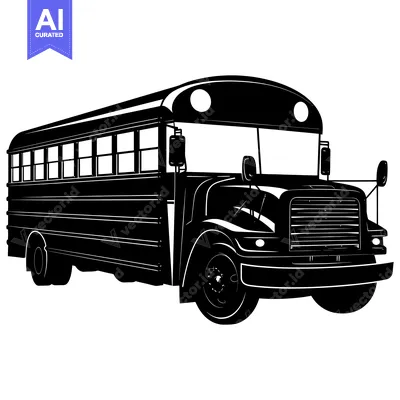 Black and White Silhouette of a School Bus