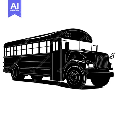 Aset desain premium: A Silhouette of a School Bus with Rounded Roof and Large Wheels