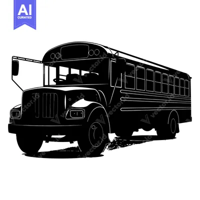 Black and White Silhouette of a School Bus