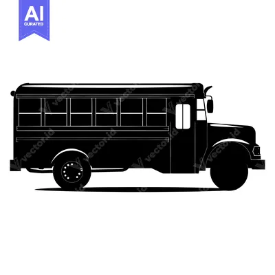Popular premium asset: Black and white silhouette of a school bus viewed from the side