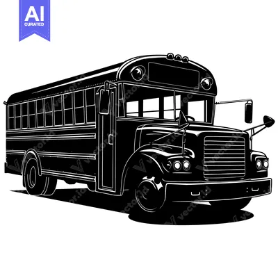 Black and White Silhouette of a School Bus