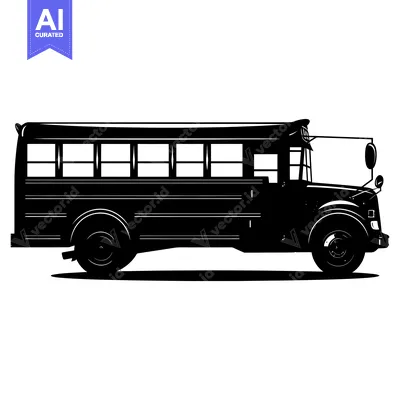 Black and White Silhouette of a School Bus