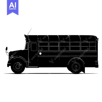 Black and White Silhouette of a School Bus