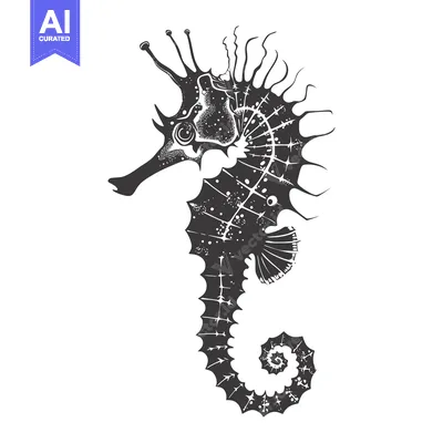Aset premium populer: Black and White Illustration of a Seahorse with Spiky Fin