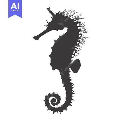 Aset premium populer: Black and White Silhouetted Seahorse with a Curled Tail