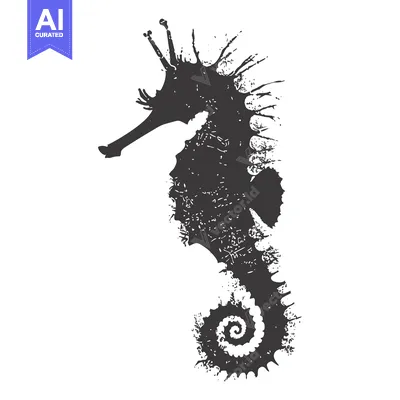 Popular premium asset: Black and White Grunge-Style Seahorse Silhouette