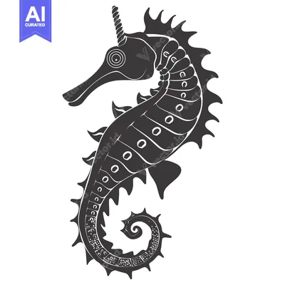Aset premium populer: Black and White Stylized Illustration of a Seahorse with a Spiral Tail