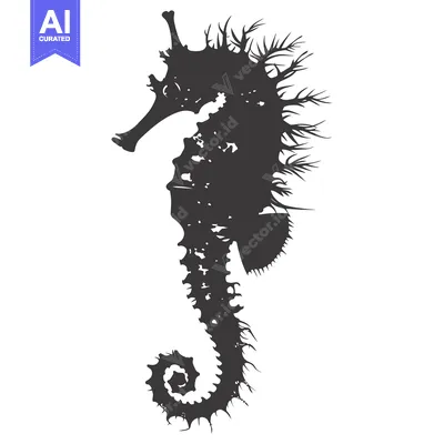 Aset premium populer: Black and White Silhouette of a Seahorse with Spikes