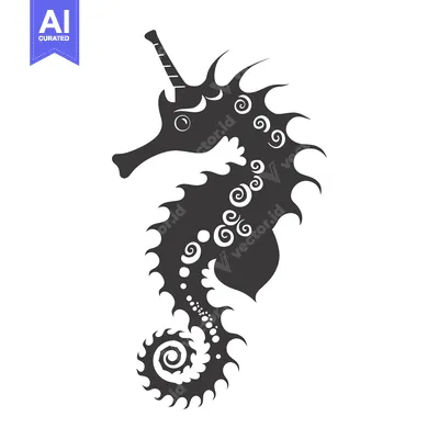 Aset desain premium: Black and White Stylized Seahorse Illustration
