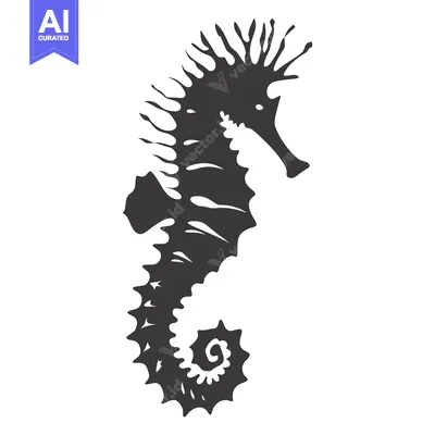 Premium design asset: Silhouette of a Seahorse with Spiky Fin and Curled Tail