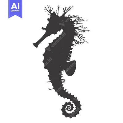 Aset premium populer: A Black Silhouette of a Seahorse With Elaborate Fin Detail