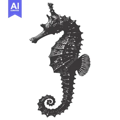 Premium design asset: Black and White Silhouette of a Seahorse