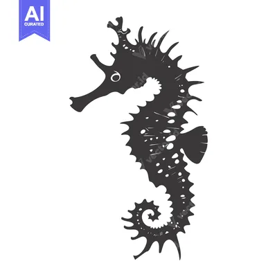 Aset premium populer: A Detailed Black and White Silhouette of a Seahorse