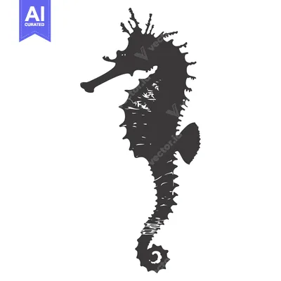 Aset premium populer: Black and white silhouette of a seahorse with a textured design
