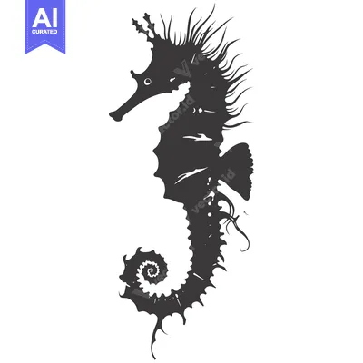 Popular premium asset: Black and white silhouette of a seahorse with intricate details