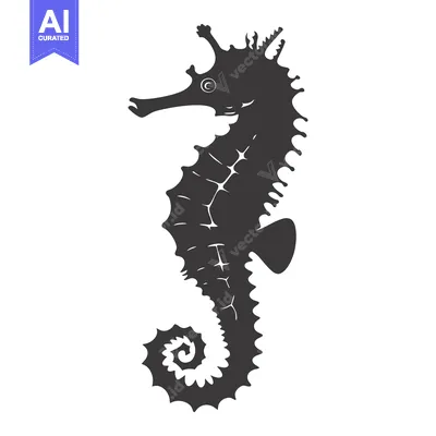 Aset desain premium: Silhouette of a Seahorse with a Curved Tail
