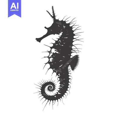 Premium design asset: A Detailed Silhouette of a Seahorse with Spiky Fins