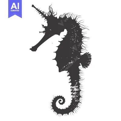 Aset premium populer: A Black and White Silhouette of a Seahorse