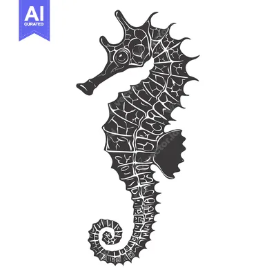 Popular premium asset: Black and White Illustration of a Seahorse with a Detailed Pattern
