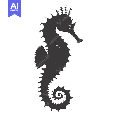 Aset premium populer: Silhouette of a Seahorse with a Spiky Crest and a Coiled Tail