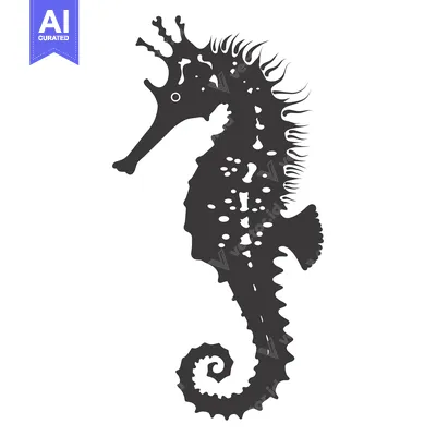 Premium design asset: Black and White Silhouette of a Seahorse with a Spiky Crown