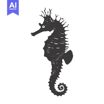 Aset premium populer: A Detailed Silhouette of a Seahorse with a Spiky Crest