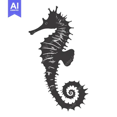 Aset premium populer: Black and White Hand Drawn Illustration of a Seahorse