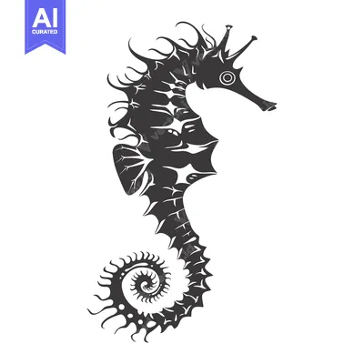 Popular premium asset: A stylized black and white illustration of a seahorse with a curled ta