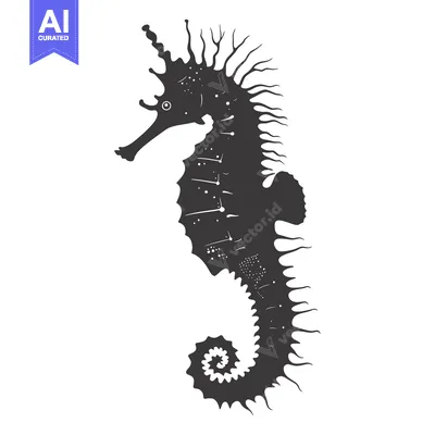 Premium design asset: A detailed black silhouette of a seahorse with a textured body