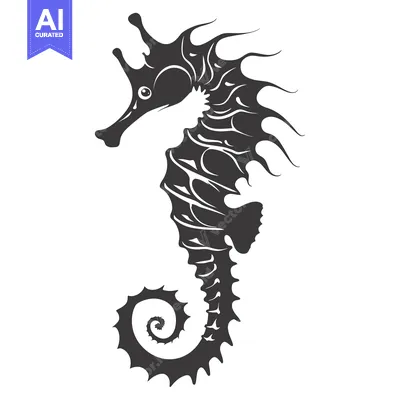 Aset premium populer: Black and White Silhouette of a Seahorse with a Curved Tail