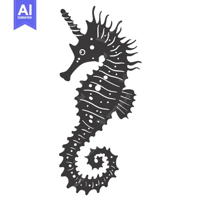 Aset premium populer: Black and White Silhouette of a Seahorse with a Spiky Crown