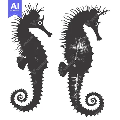 Aset premium populer: Two Silhouettes of Seahorses with Detailed Features