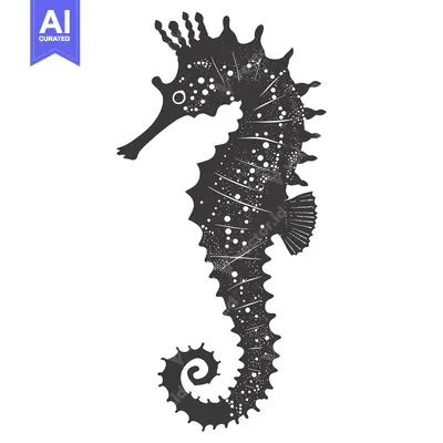 Aset premium populer: A Detailed Black and White Silhouette of a Seahorse