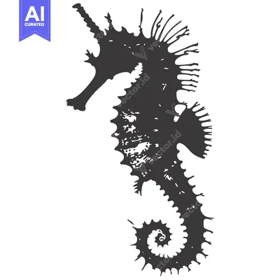Popular premium asset: A Black and White Illustration of a Seahorse with Spiky Fins