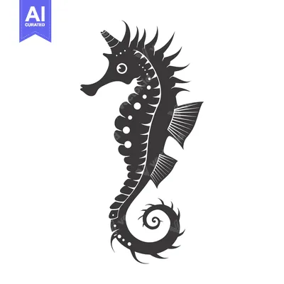 Aset desain premium: Black and White Stylized Seahorse Illustration