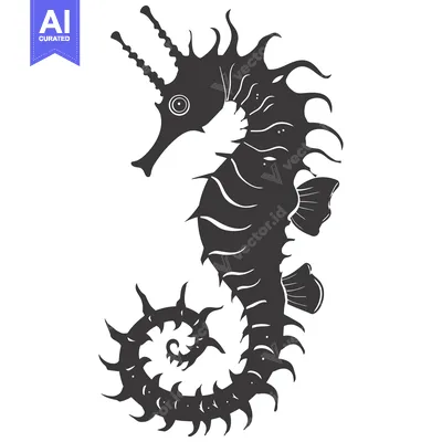 Aset premium populer: Black and White Silhouette of a Spiny Seahorse