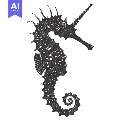 Popular premium asset: A Black and White Illustration of a Seahorse with a Spotted Pattern