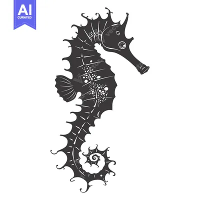 Premium design asset: Black and White Silhouette of a Seahorse with Detailed Features
