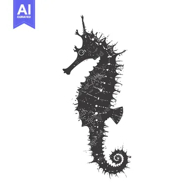 Aset premium populer: Grunge Style Black and White Silhouette of a Seahorse
