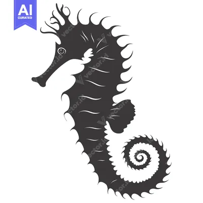 Popular premium asset: A Detailed Silhouette of a Seahorse with Spiky Fins and a Curled Tail