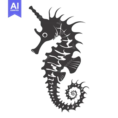 Aset premium populer: Black and White Silhouette of a Seahorse with Spines