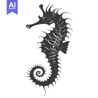 Aset premium populer: A Black and White Stylized Illustration of a Seahorse
