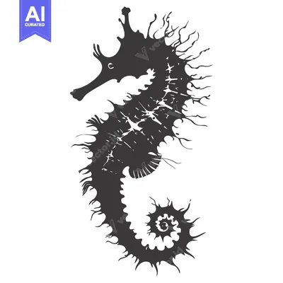 Aset premium populer: Silhouette of a Seahorse with Spiky, Detailed Fin Pattern