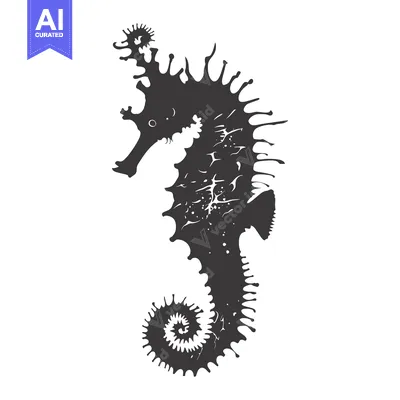 Black and White Silhouette of a Seahorse with Spiky Fins