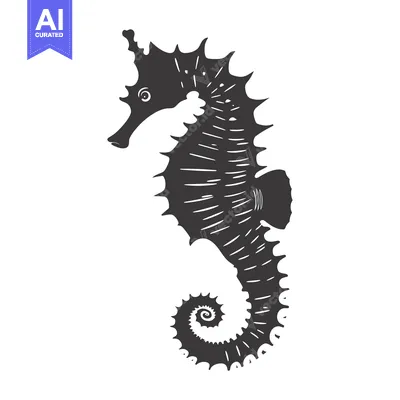 Aset desain premium: Black and White Silhouette of a Seahorse